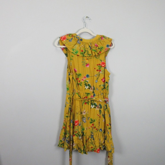 Maeve Anthropologie Yellow Floral Ruffle Wrap Mini Dress Women's Medium Boho M - Picture 12 of 15
